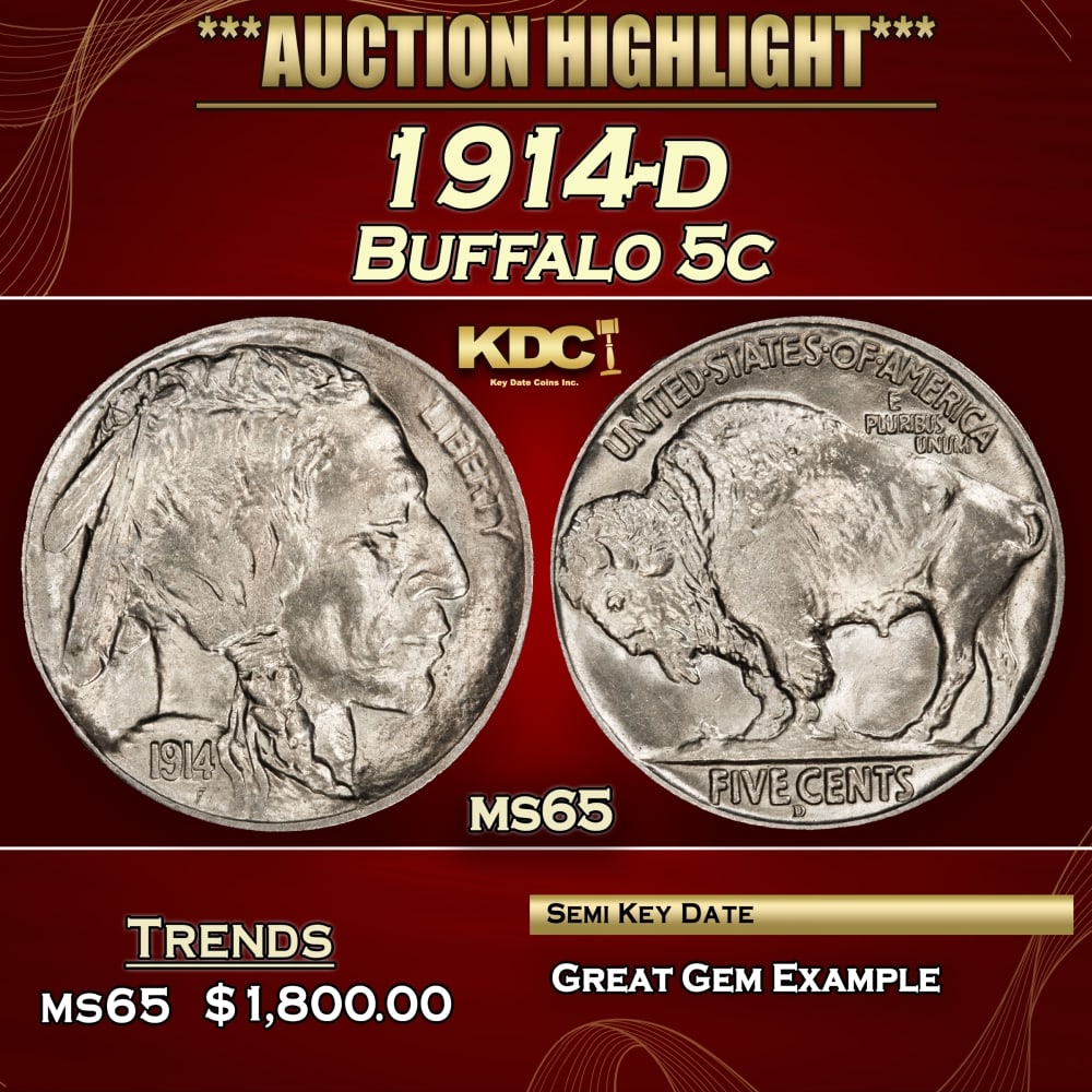 1914-d Buffalo Nickel 5c ms65 SEGS: 1914-d Buffalo Nickel 5c ms65 SEGS.
