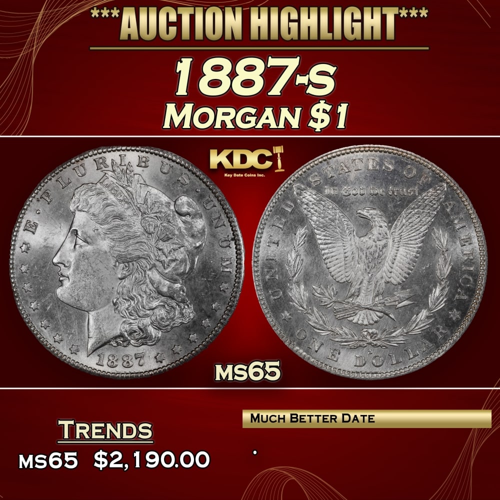 1887-s Morgan Dollar $1 ms65 SEGS: 1887-s Morgan Dollar $1 ms65 SEGS. 0