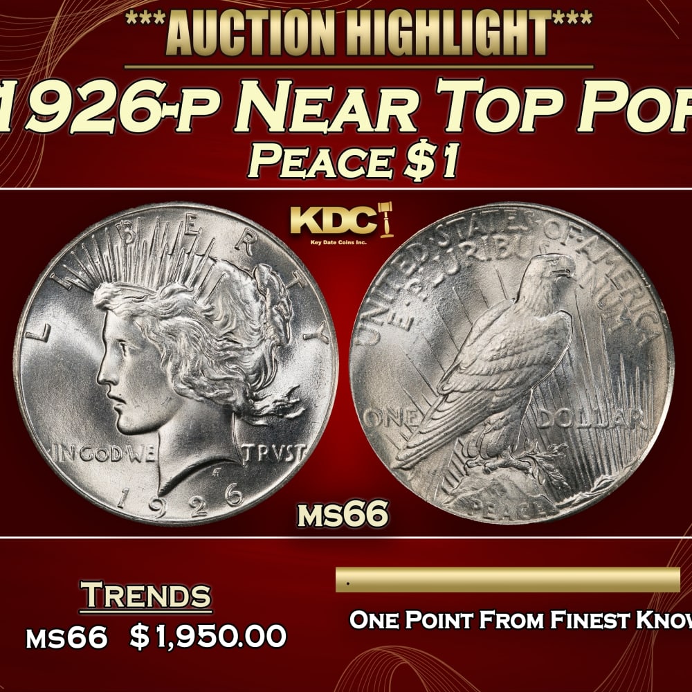 1926-p Peace Dollar Near Top Pop $1 ms66 SEGS: 1926-p Near Top Pop Peace Dollar $1 ms66 SEGS. 0