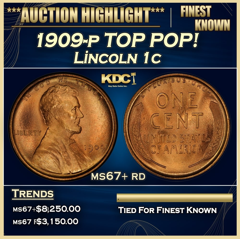1909-p Lincoln Cent TOP POP! 1c ms67+ rd SEGS: 1909-p TOP POP! Lincoln Cent 1c ms67+ rd SEGS. 0