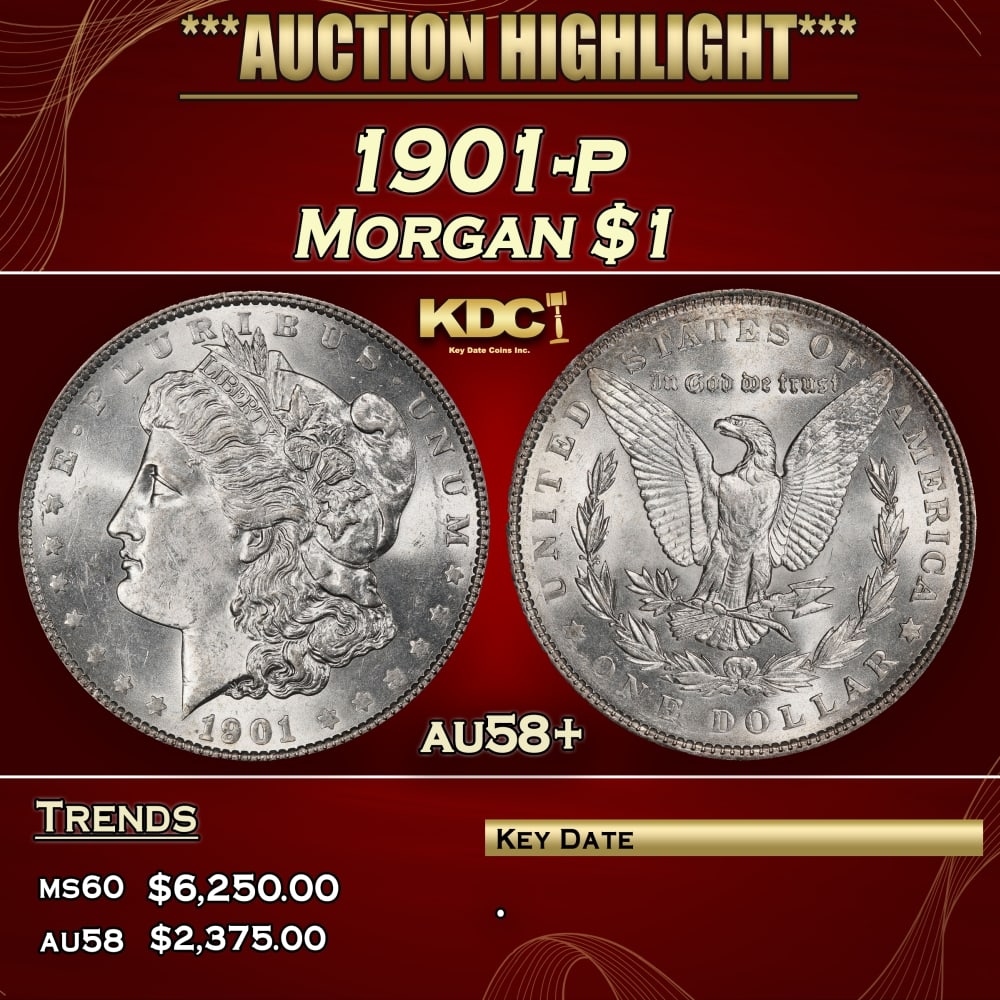 1901-p Morgan Dollar $1 au58+ SEGS: 1901-p Morgan Dollar $1 au58+ SEGS. 0