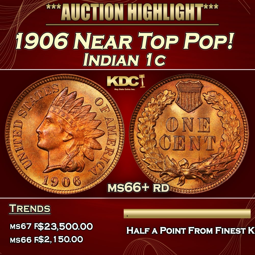 1906 Indian Cent Near Top Pop! 1c ms66+ rd SEGS: 1906 Near Top Pop! Indian Cent 1c ms66+ rd SEGS. 0