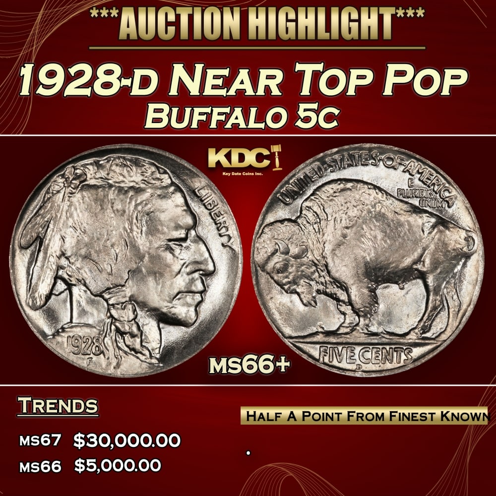 1928-d Buffalo Nickel Near Top Pop 5c ms66+ SEGS: 1928-d Near Top Pop Buffalo Nickel 5c ms66+ SEGS. 0