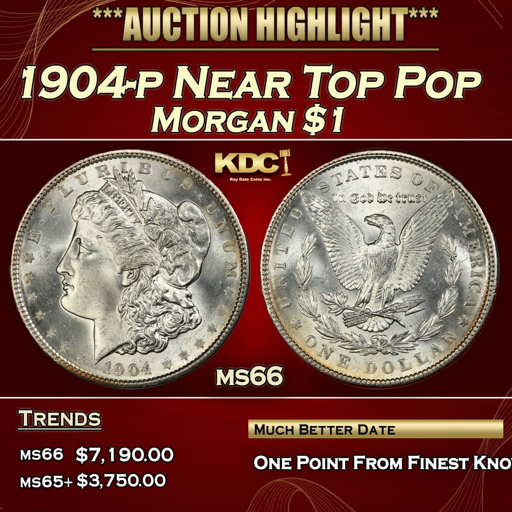 1904-p Morgan Dollar Near Top Pop $1 ms66 SEGS: 1904-p Near Top Pop Morgan Dollar $1 ms66 SEGS. 0