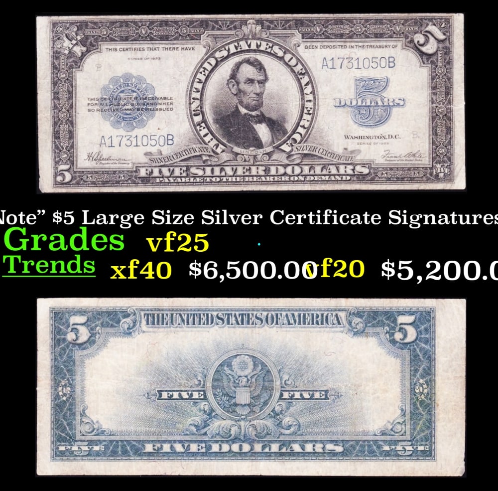1923 $5 Large Size Silver Certificate "Porthole Note" Grades vf+ Signatures Speelman/White (1 of 3)