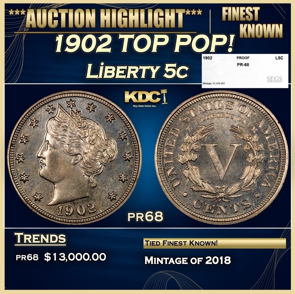 1902 Proof Liberty Nickel TOP POP! 5c pr68 SEGS: 1902 TOP POP! Liberty Nickel 5c pr68 SEGS. 0