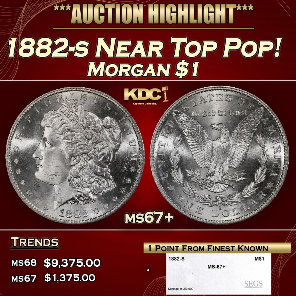 1889-p Morgan Dollar Near Top Pop $1 ms67+ SEGS: 1889-p Near Top Pop Morgan Dollar $1 ms67+ SEGS. 0