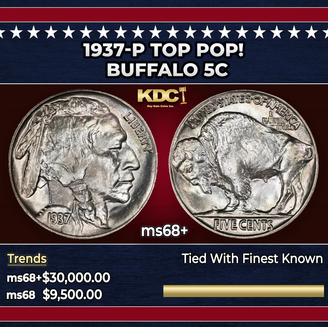 1937-p Buffalo Nickel TOP POP! 5c ms68+ SEGS: 1937-p TOP POP! Buffalo Nickel 5c ms68+ SEGS. Historic precious metal trends is causing increased spot pricing by the day. On auctions with set openings, we are doing our best to have items priced at 