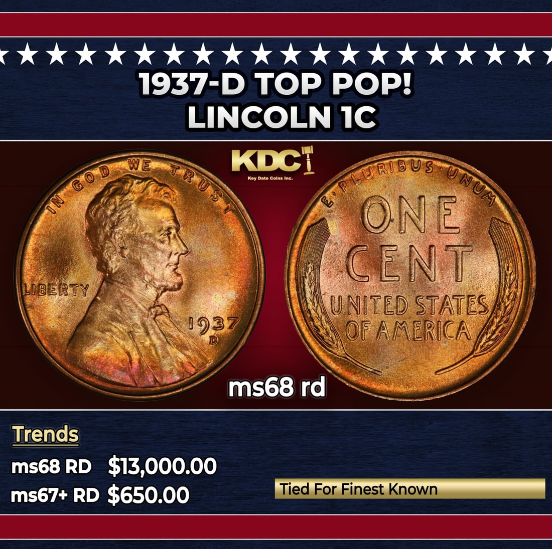 1937-d Lincoln Cent TOP POP! 1c ms68 rd SEGS: 1937-d TOP POP! Lincoln Cent 1c ms68 rd SEGS. Historic precious metal trends is causing increased spot pricing by the day. On auctions with set openings, we are doing our best to have items priced at 