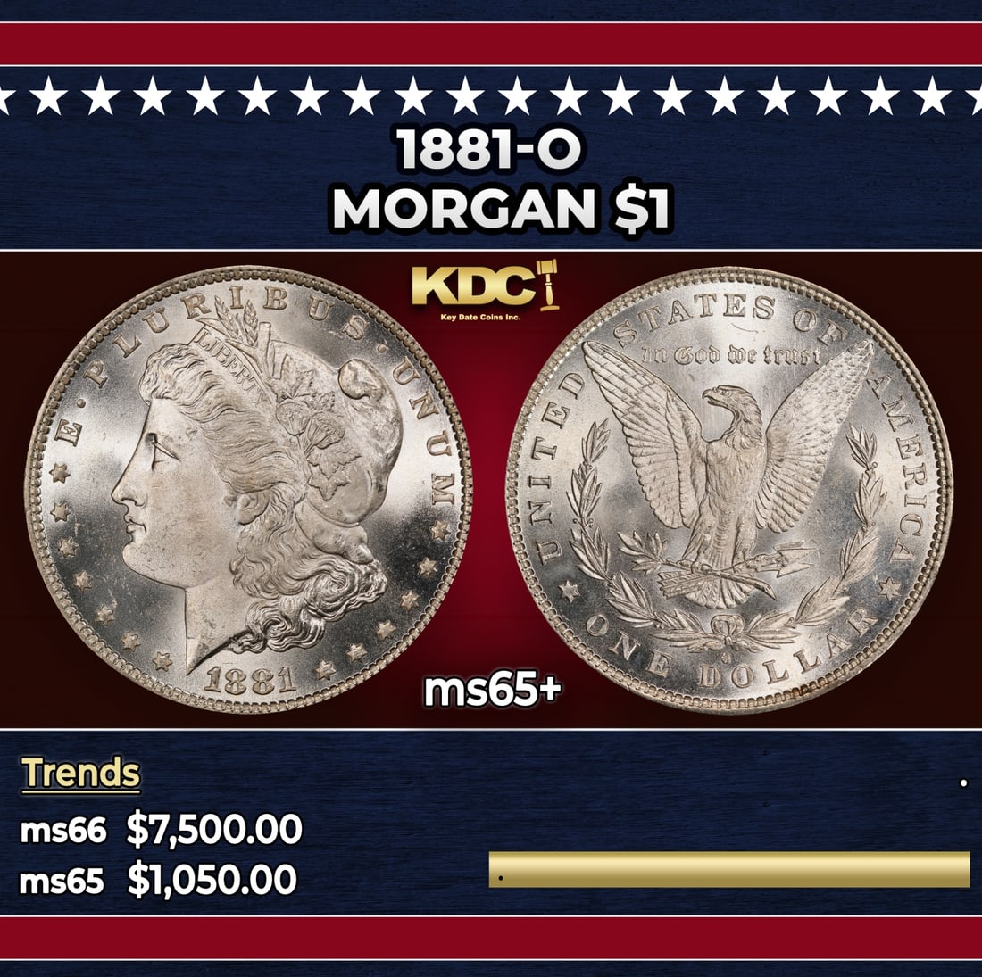 1881-o Morgan Dollar $1 ms65+ SEGS: 1881-o Morgan Dollar $1 ms65+ SEGS.