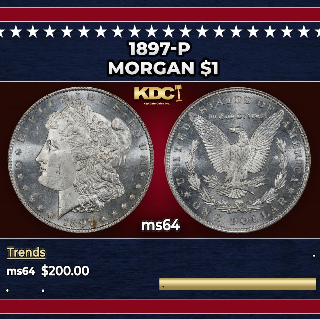 1897-p Morgan Dollar $1 Grades ms64: 1897-p Morgan Dollar $1 Grades ms64.