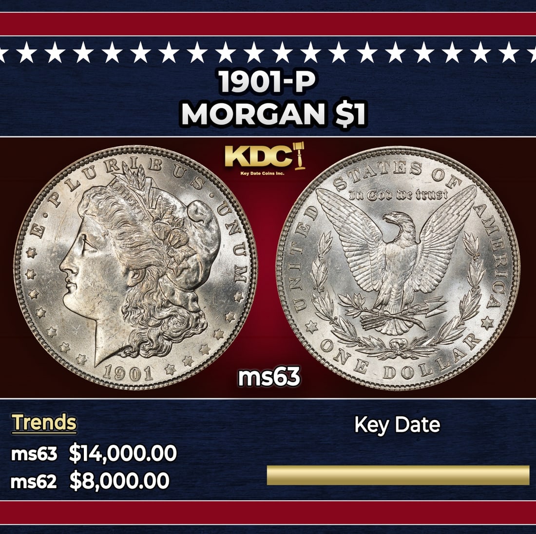 1901-p Morgan Dollar $1 ms63 USCG: 1901-p Morgan Dollar $1 ms63 USCG.