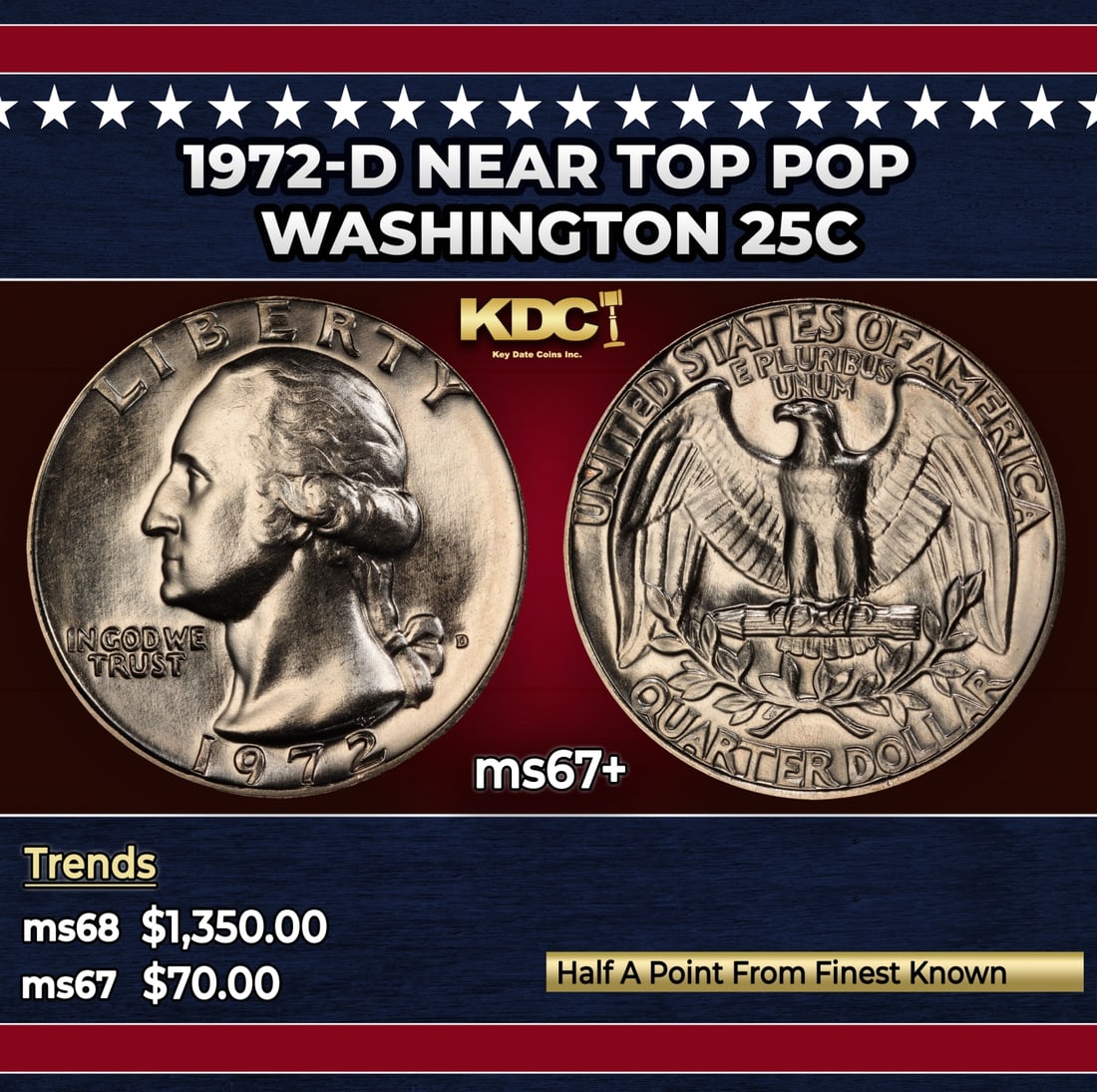 1972-d Washington Quarter Near Top Pop 25c ms67+ SEGS: 1972-d Near Top Pop Washington Quarter 25c ms67+ SEGS. Historic precious metal trends is causing increased spot pricing by the day. On auctions with set openings, we are doing our best to have items p