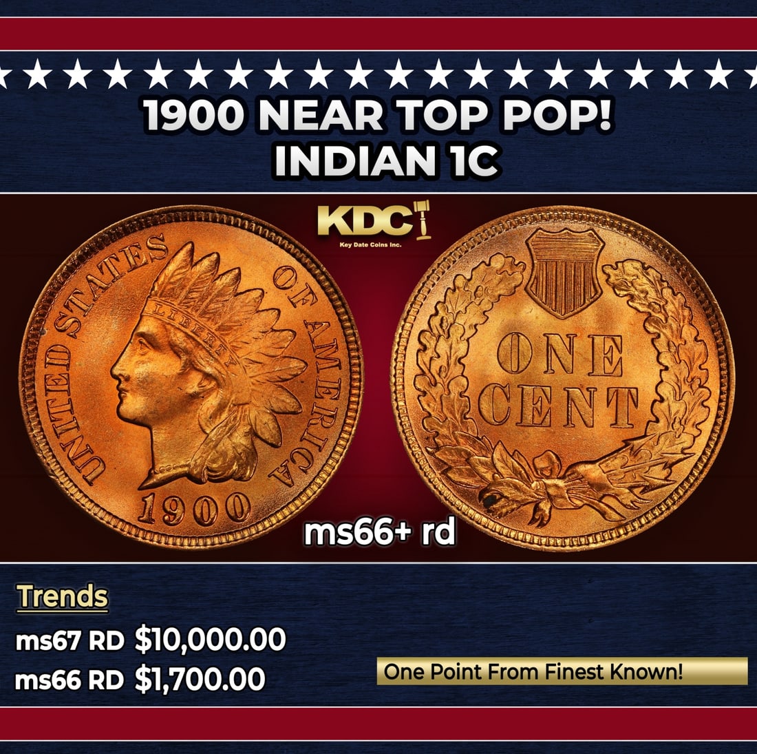 1900 Indian Cent Near Top Pop! 1c ms66+ rd SEGS: 1900 Near Top Pop! Indian Cent 1c ms66+ rd SEGS. Historic precious metal trends is causing increased spot pricing by the day. On auctions with set openings, we are doing our best to have items priced 