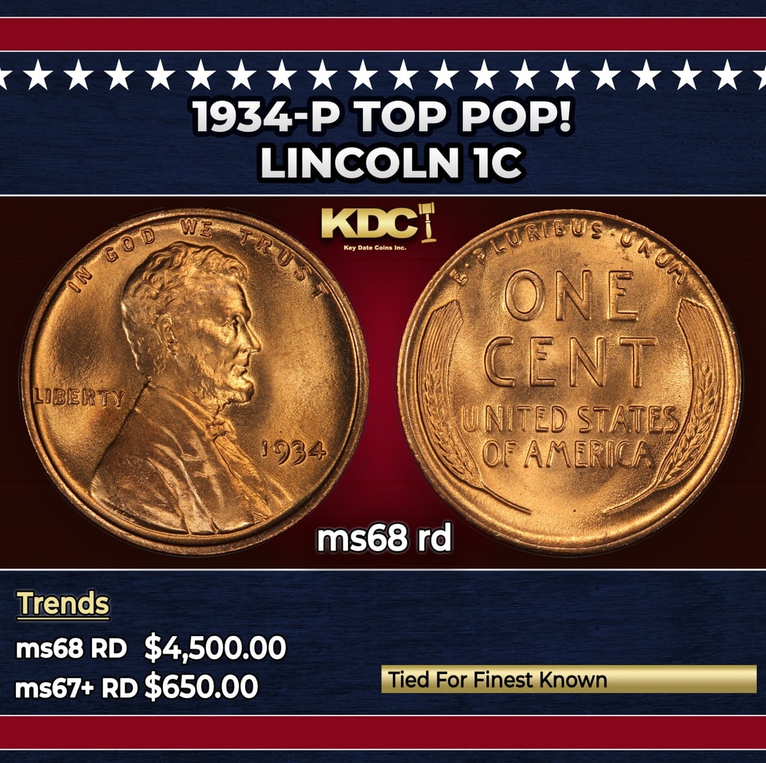1934-p Lincoln Cent TOP POP! 1c ms68 rd SEGS: 1934-p TOP POP! Lincoln Cent 1c ms68 rd SEGS. Historic precious metal trends is causing increased spot pricing by the day. On auctions with set openings, we are doing our best to have items priced at 
