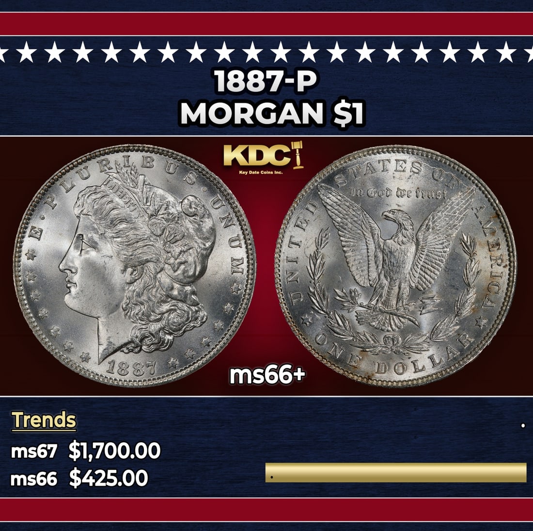 1887-p Morgan Dollar $1 ms66+ SEGS: 1887-p Morgan Dollar $1 ms66+ SEGS.