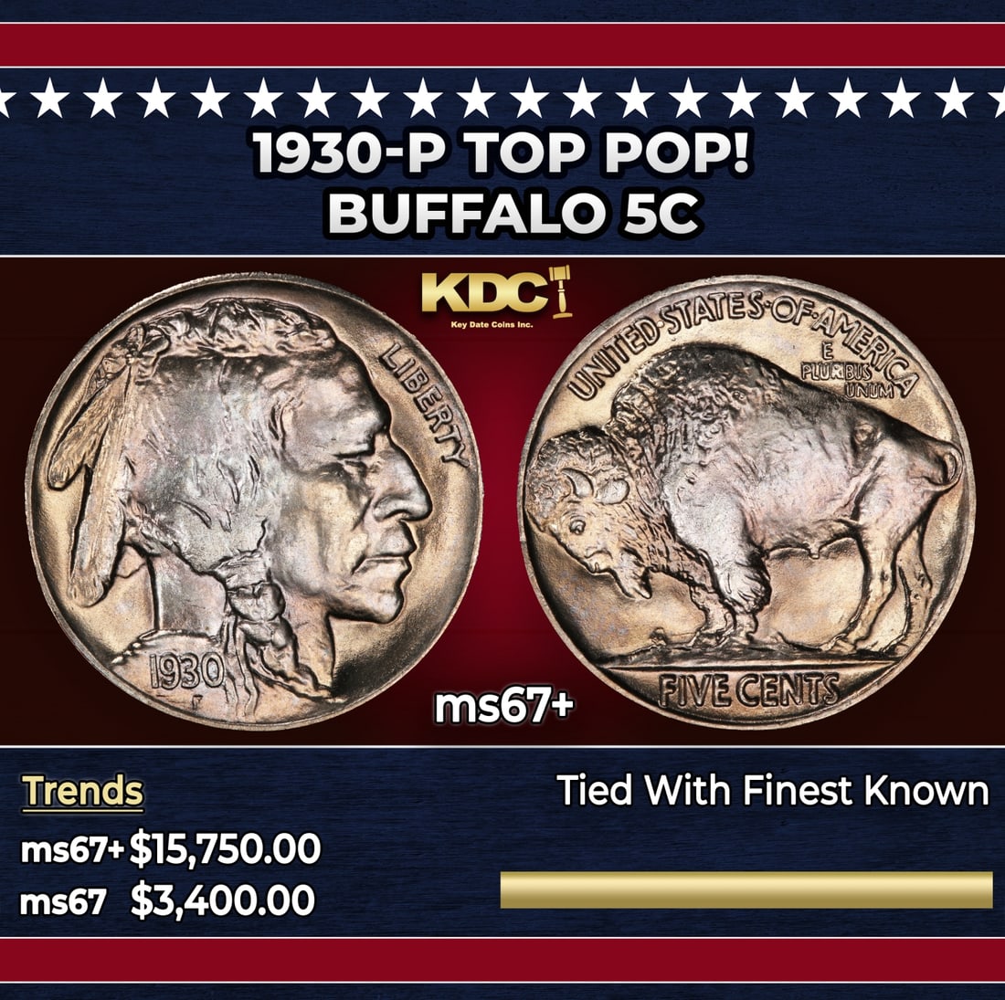 1930-p Buffalo Nickel TOP POP! 5c ms67+ SEGS: 1930-p TOP POP! Buffalo Nickel 5c ms67+ SEGS. Historic precious metal trends is causing increased spot pricing by the day. On auctions with set openings, we are doing our best to have items priced at 