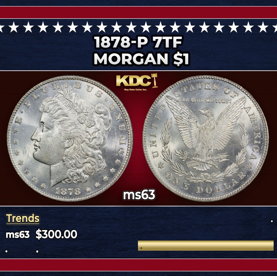 1878-p 7tf Morgan Dollar $1 Grades ms63: 1878-p 7tf Morgan Dollar $1 Grades ms63.