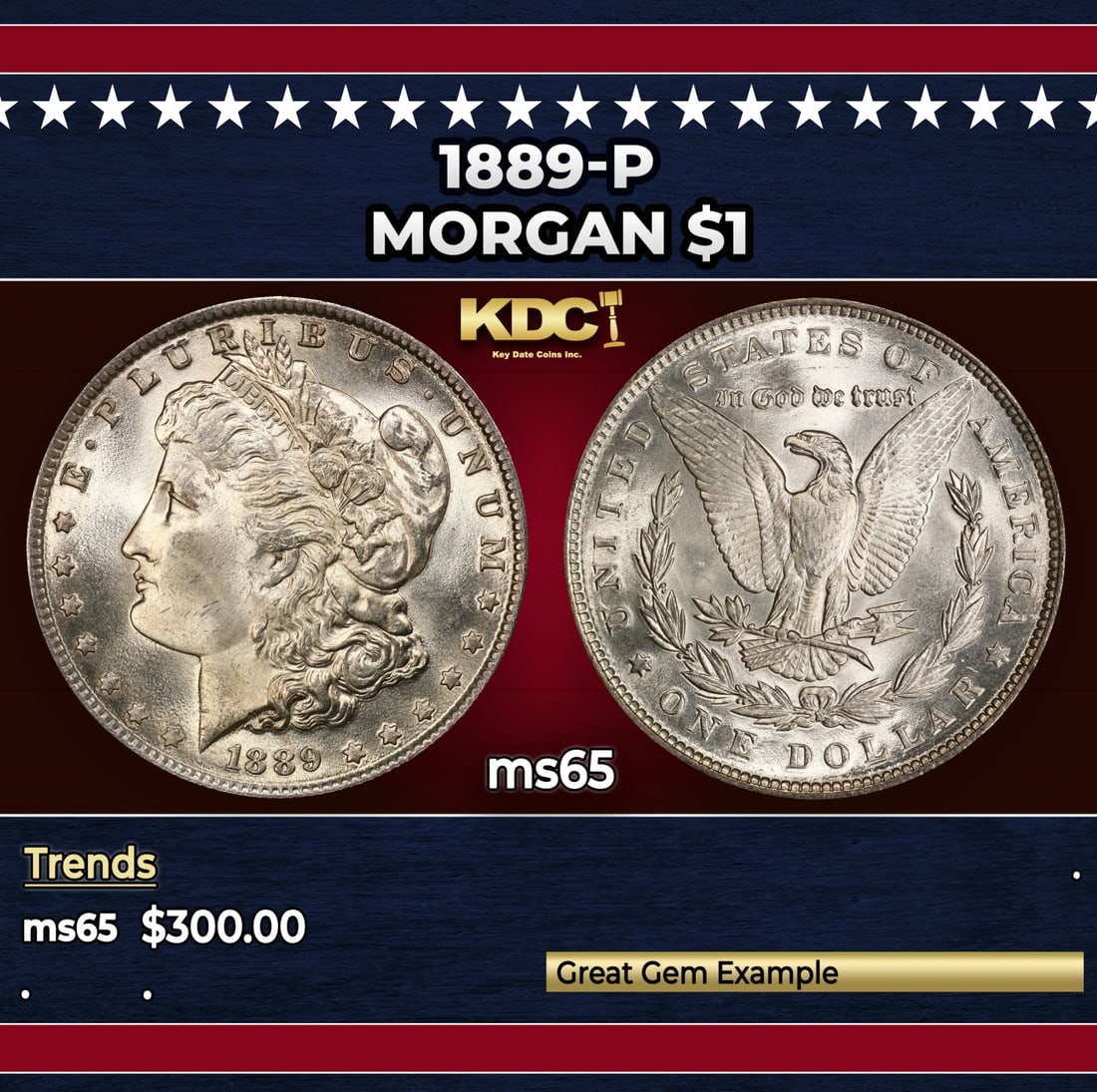 1889-p Morgan Dollar $1 Grades ms65 (1 of 3)
