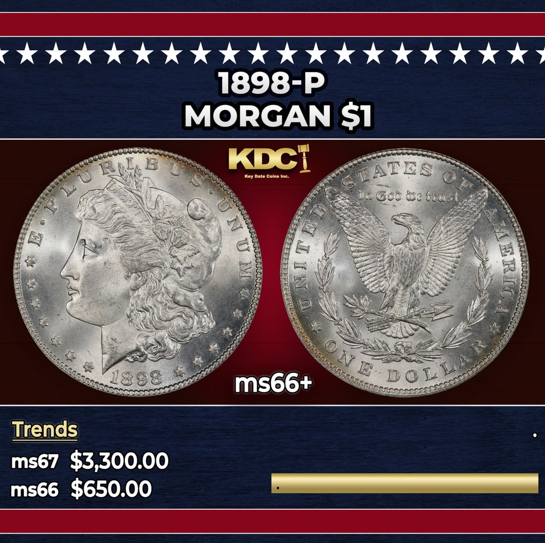 1898-p Morgan Dollar $1 ms66+ SEGS: 1898-p Morgan Dollar $1 ms66+ SEGS.