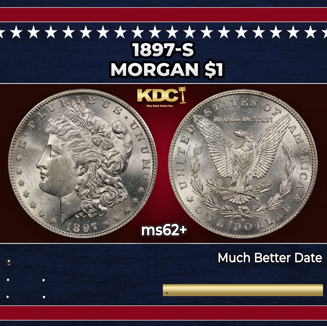 1897-s Morgan Dollar $1 Grades ms62+ (1 of 3)