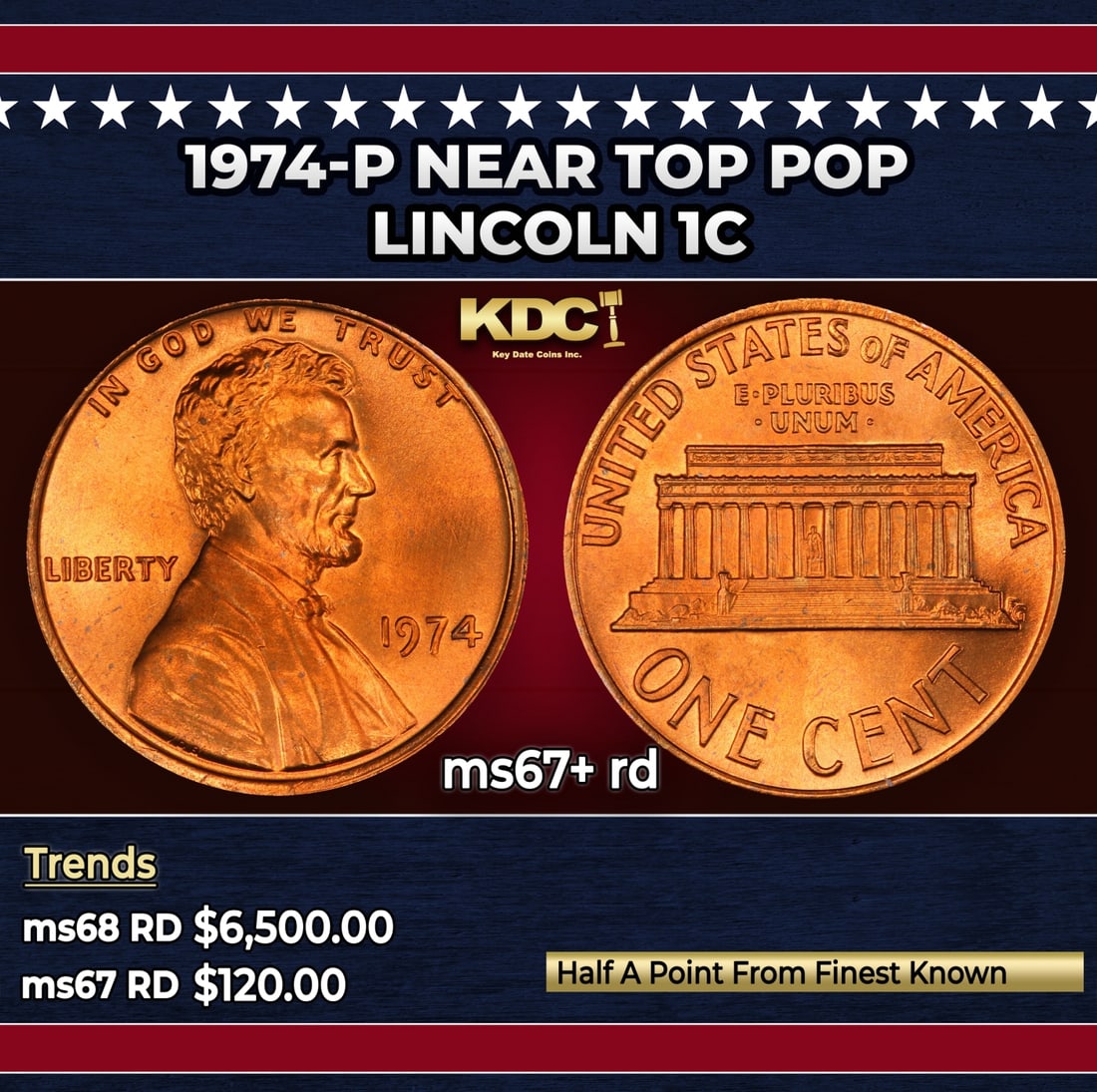 1974-p Lincoln Cent Near Top Pop 1c ms67+ rd SEGS: 1974-p Near Top Pop Lincoln Cent 1c ms67+ rd SEGS. Historic precious metal trends is causing increased spot pricing by the day. On auctions with set openings, we are doing our best to have items price