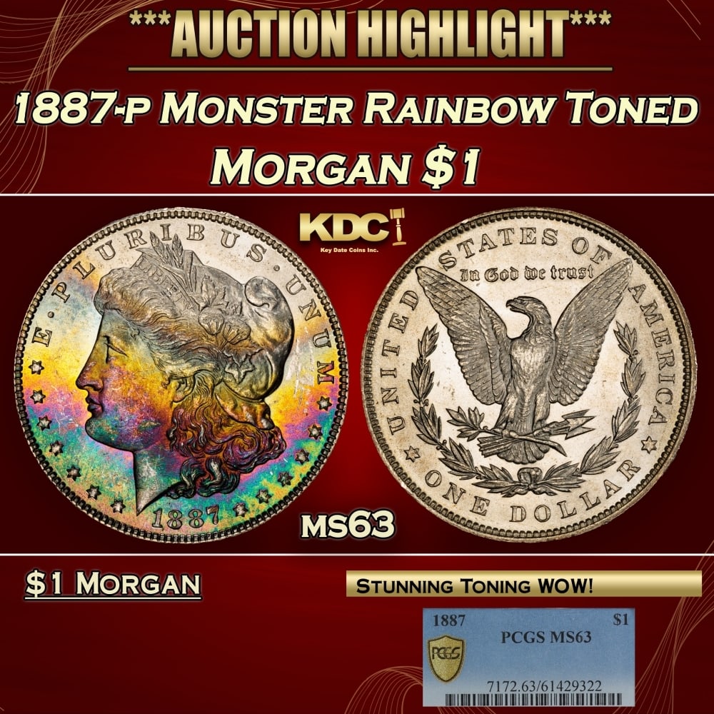 PCGS 1887-p Morgan Dollar Monster Rainbow Toned $1 ms63 PCGS (1 of 4)