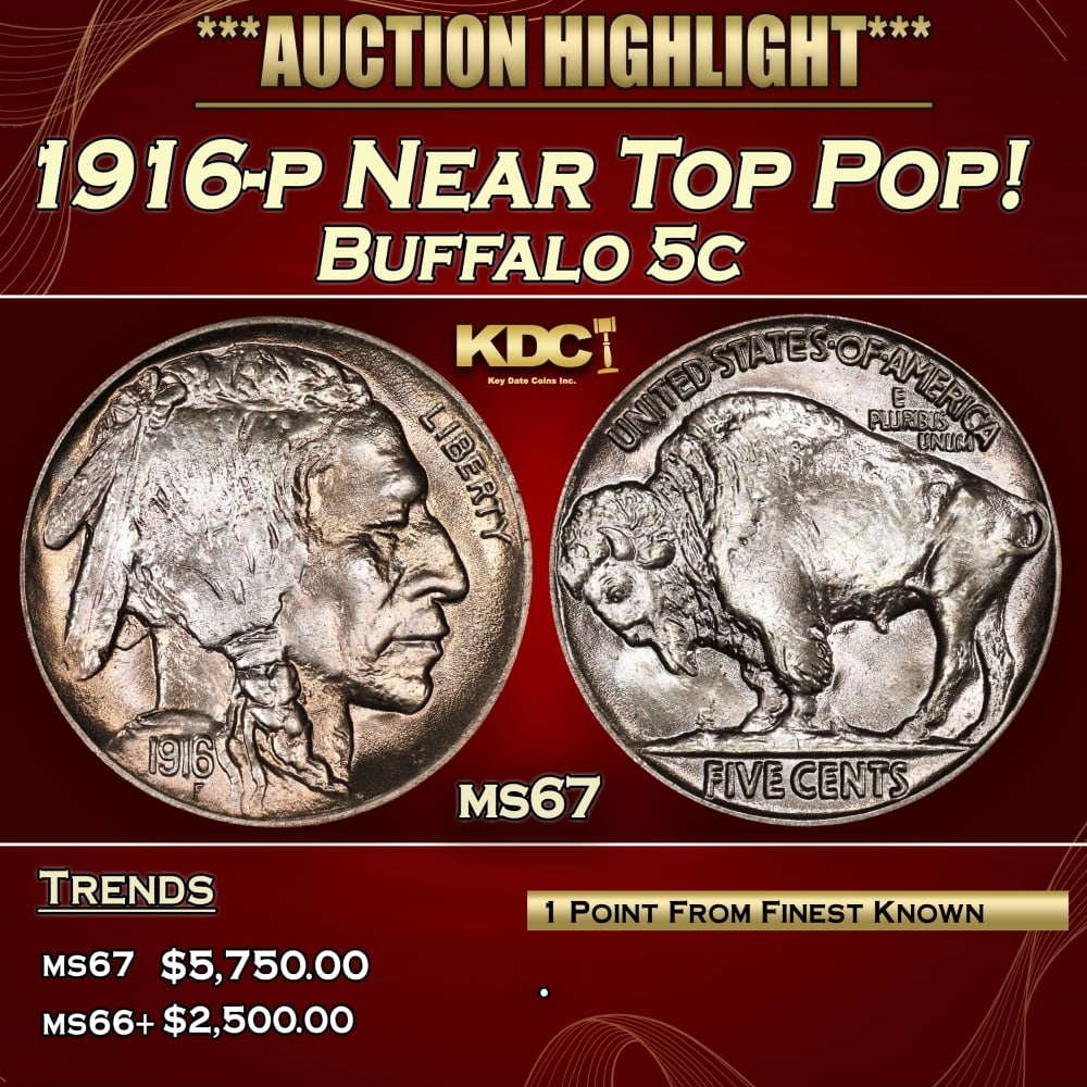 1916-p Buffalo Nickel Near Top Pop! 5c ms67 SEGS (1 of 3)