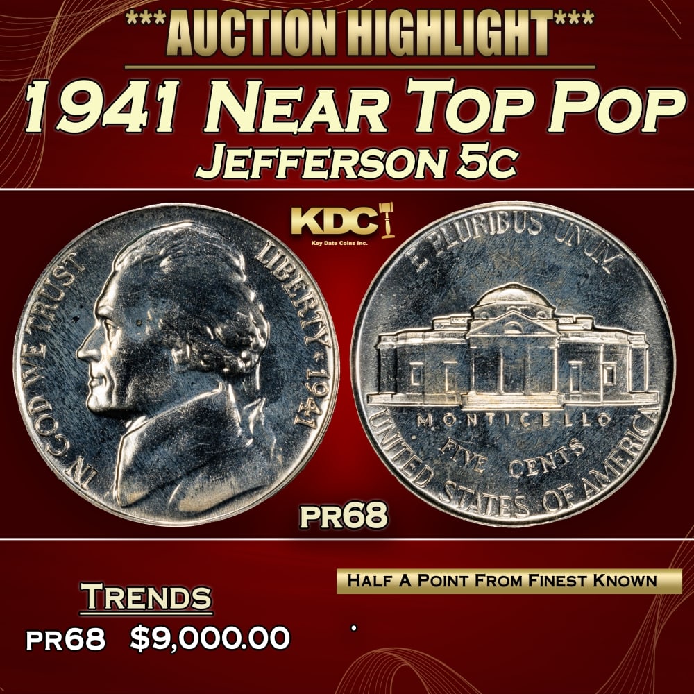 1941 Proof Jefferson Nickel Near Top Pop 5c pr68 SEGS (1 of 3)