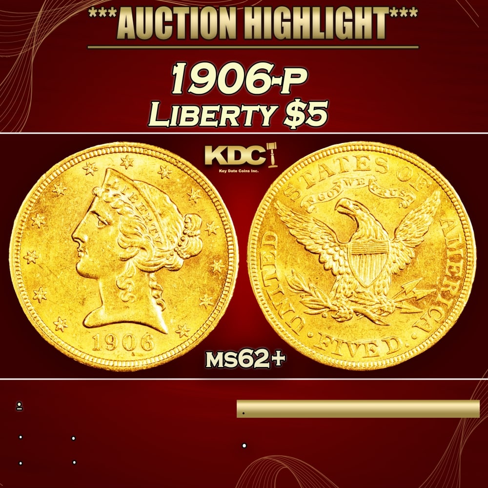 1906-p Gold Liberty Half Eagle $5 ms62+ USCG: 1906-p Gold Liberty Half Eagle $5 ms62+ USCG. 0