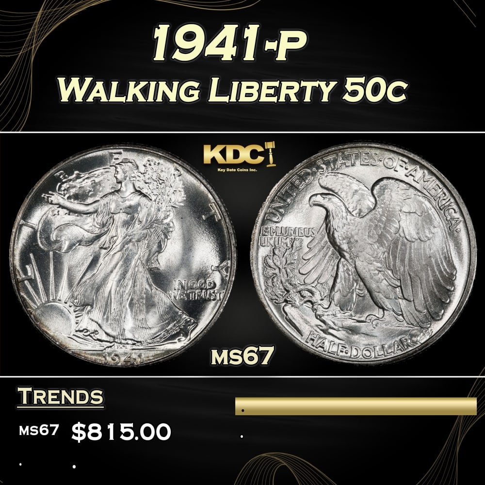 1941-p Walking Liberty Half Dollar 50c ms67 SEGS (1 of 3)