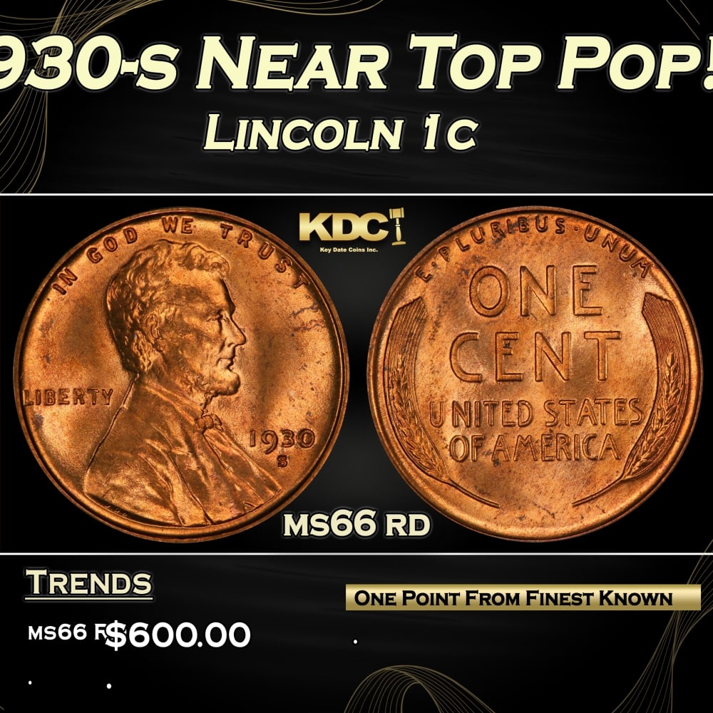 1930-s Lincoln Cent Near Top Pop! 1c Grades ms66 rd (1 of 3)