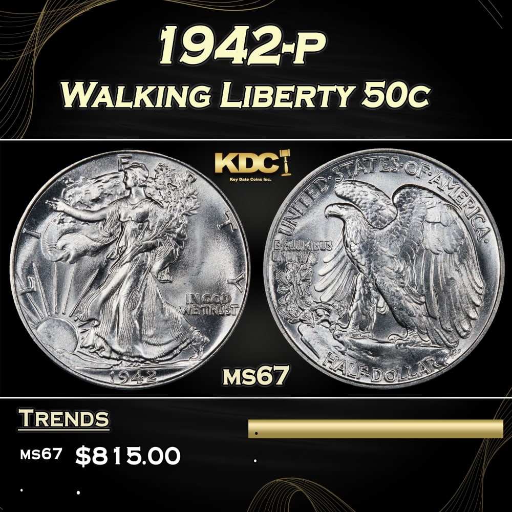 1942-p Walking Liberty Half Dollar 50c ms67 SEGS: 1942-p Walking Liberty Half Dollar 50c ms67 SEGS.