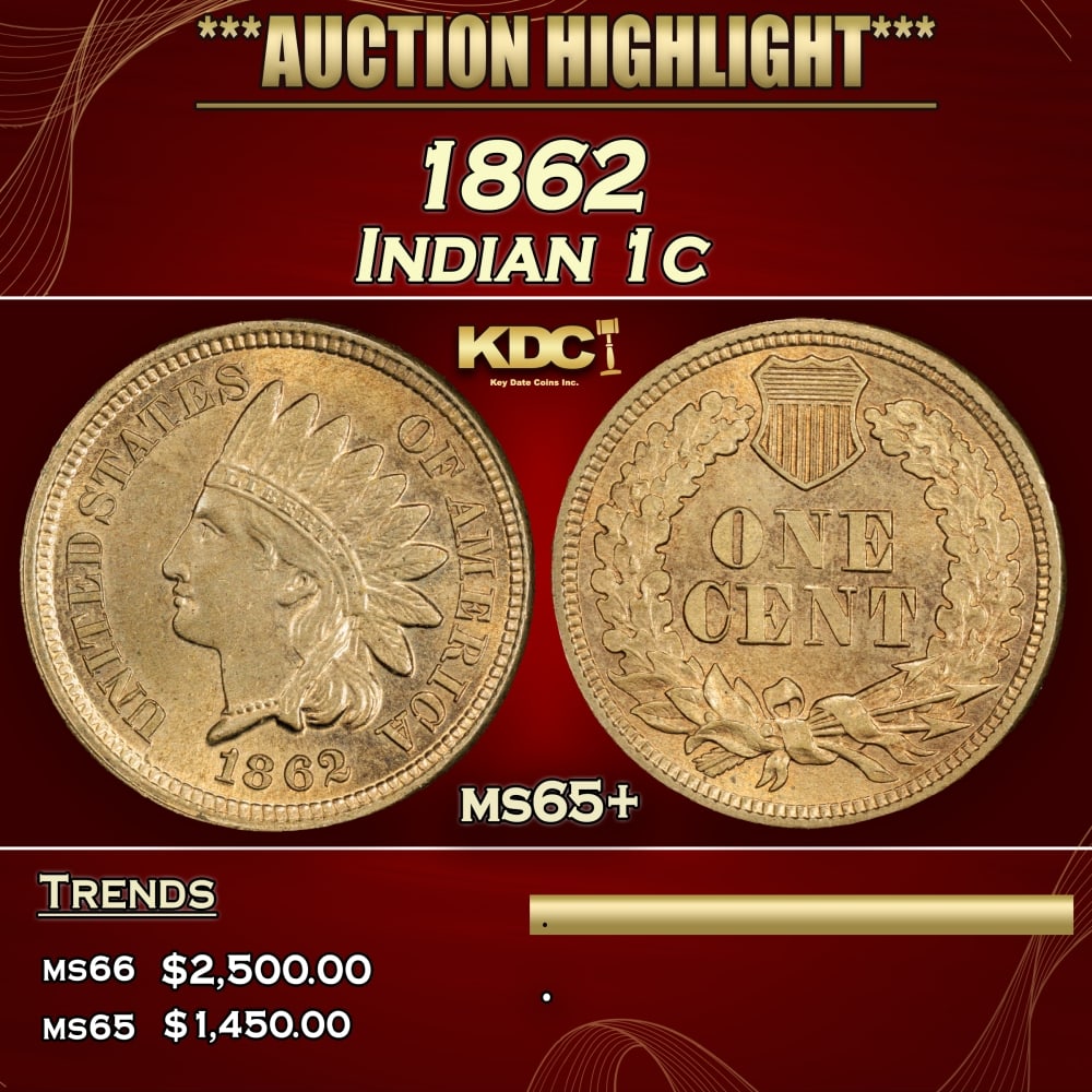 1862 Indian Cent 1c ms65+ SEGS: 1862 Indian Cent 1c ms65+ SEGS. 0