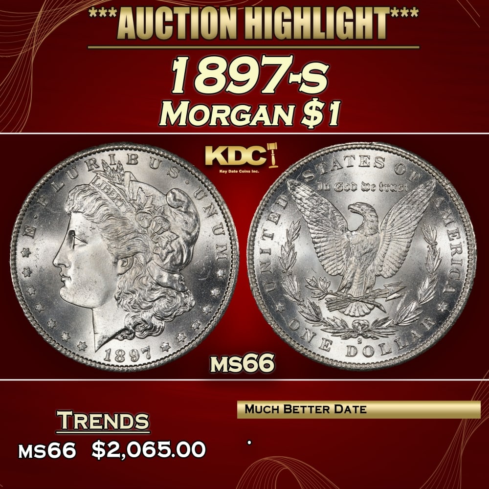 1897-s Morgan Dollar $1 ms66 SEGS: 1897-s Morgan Dollar $1 ms66 SEGS. 0