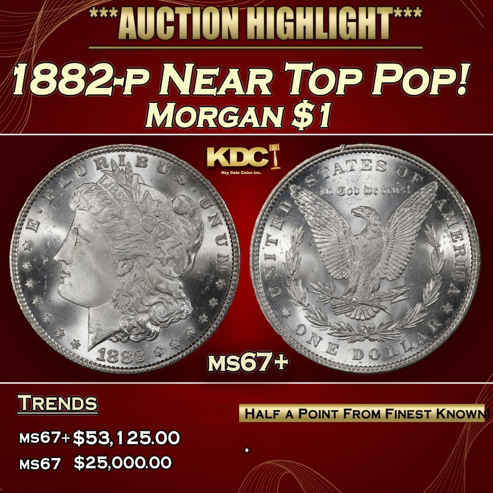 1882-p Morgan Dollar Near Top Pop! $1 ms67+ SEGS: 1882-p Near Top Pop! Morgan Dollar $1 ms67+ SEGS. 0