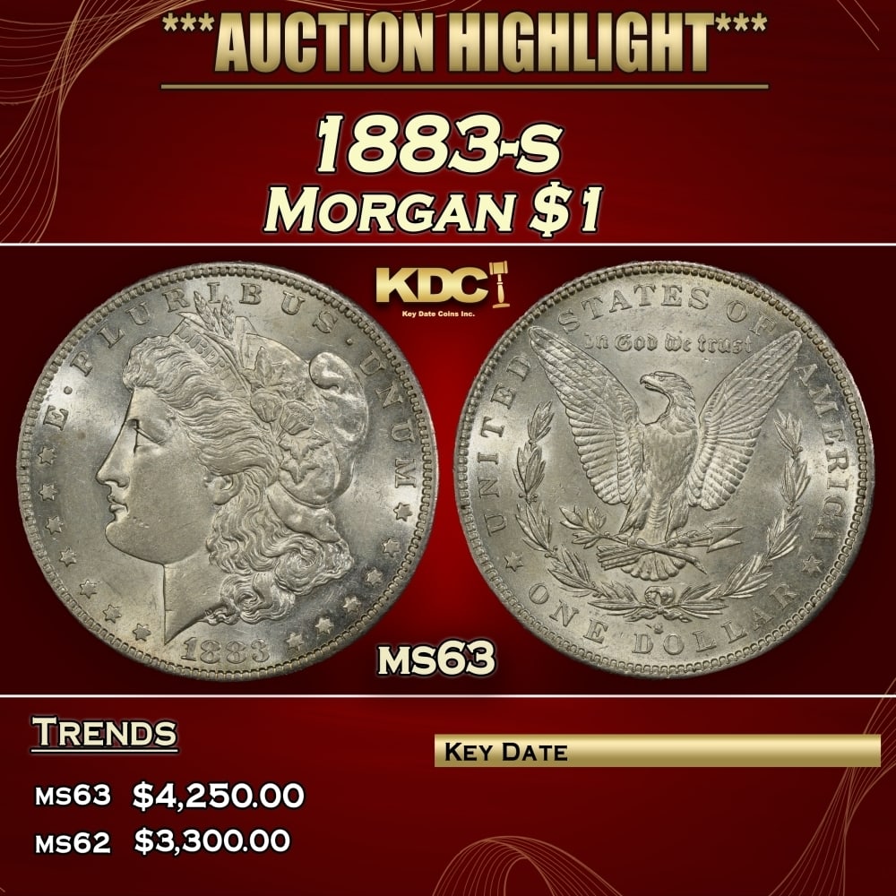 1883-s Morgan Dollar $1 ms63 USCG: 1883-s Morgan Dollar $1 ms63 USCG. 0