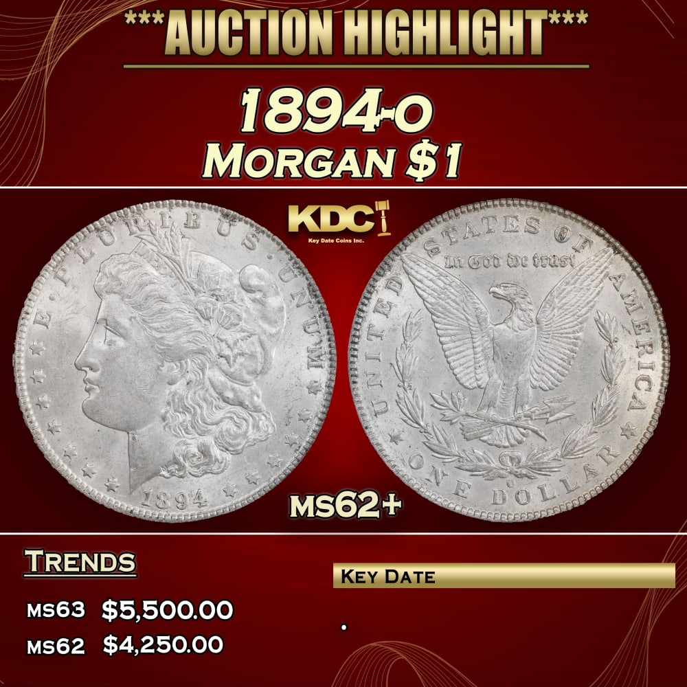 1894-o Morgan Dollar $1 ms62+ USCG: 1894-o Morgan Dollar $1 ms62+ USCG. 0