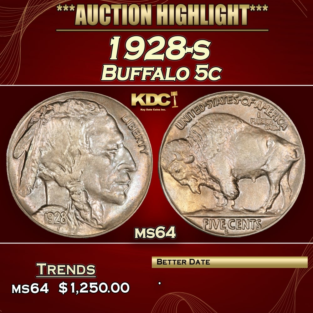 1928-s Buffalo Nickel 5c ms64 SEGS: 1928-s Buffalo Nickel 5c ms64 SEGS.