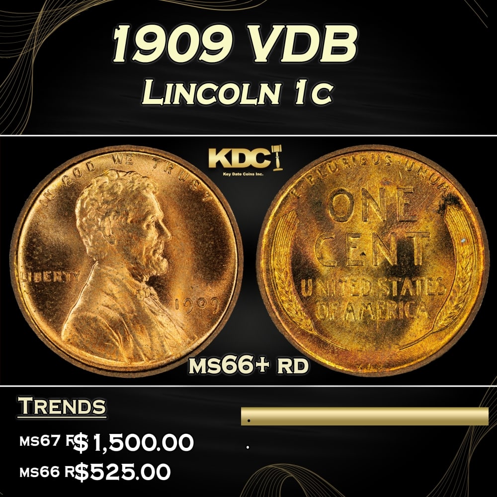 1909 VDB Lincoln Cent 1c ms66+ rd SEGS (1 of 3)