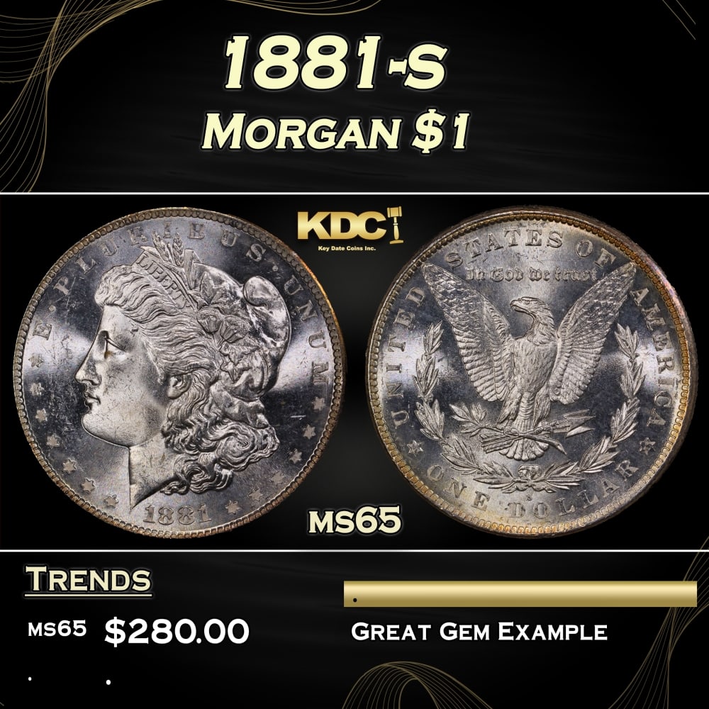 1881-s Morgan Dollar $1 Grades ms65: 1881-s Morgan Dollar $1 Grades ms65. 0