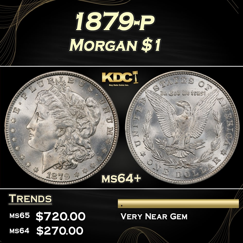1879-p Morgan Dollar $1 Grades ms64+ (1 of 3)