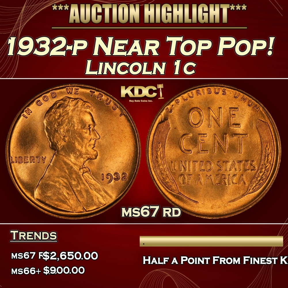 1932-p Lincoln Cent Near Top Pop! 1c ms67 rd SEGS (1 of 3)