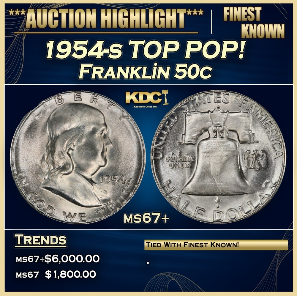 1954-s Franklin Half Dollar TOP POP! 50c ms67+ SEGS (1 of 3)