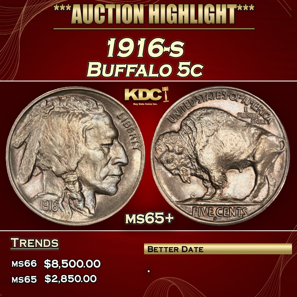 1916-s Buffalo Nickel 5c ms65+ SEGS (1 of 3)