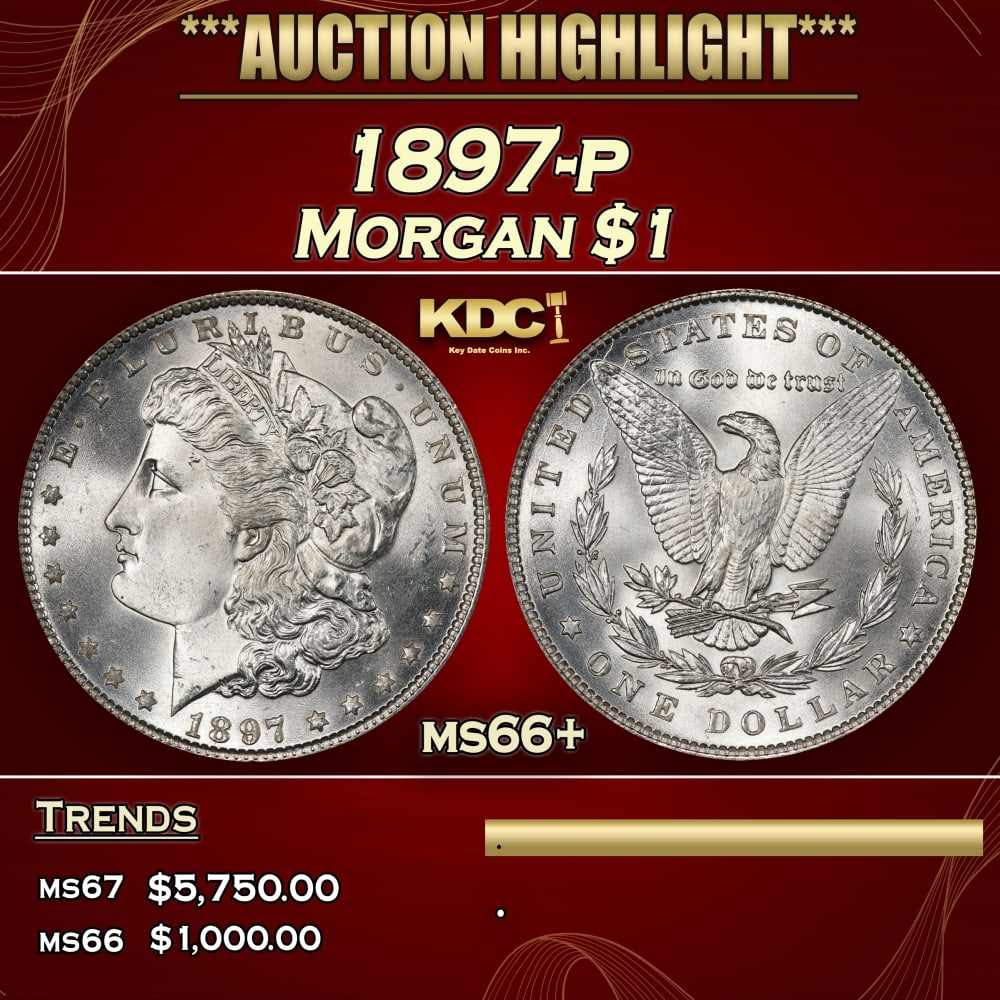 1897-p Morgan Dollar $1 ms66+ SEGS: 1897-p Morgan Dollar $1 ms66+ SEGS. 0