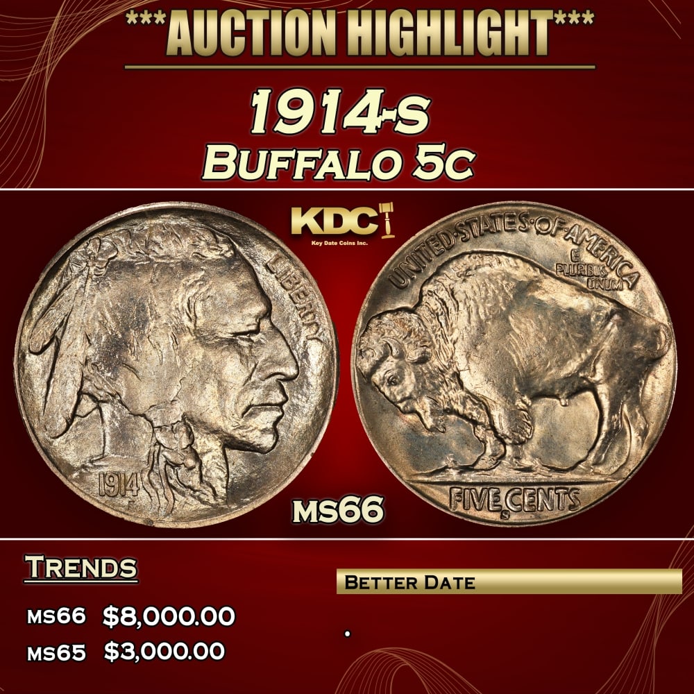 1914-s Buffalo Nickel 5c ms66 SEGS: 1914-s Buffalo Nickel 5c ms66 SEGS.
