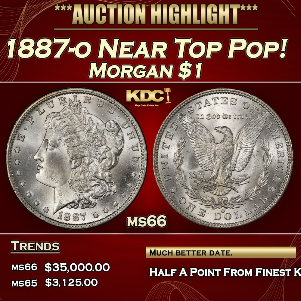1887-o Morgan Dollar Near Top Pop! $1 ms66 SEGS: 1887-o Near Top Pop! Morgan Dollar $1 ms66 SEGS. 0