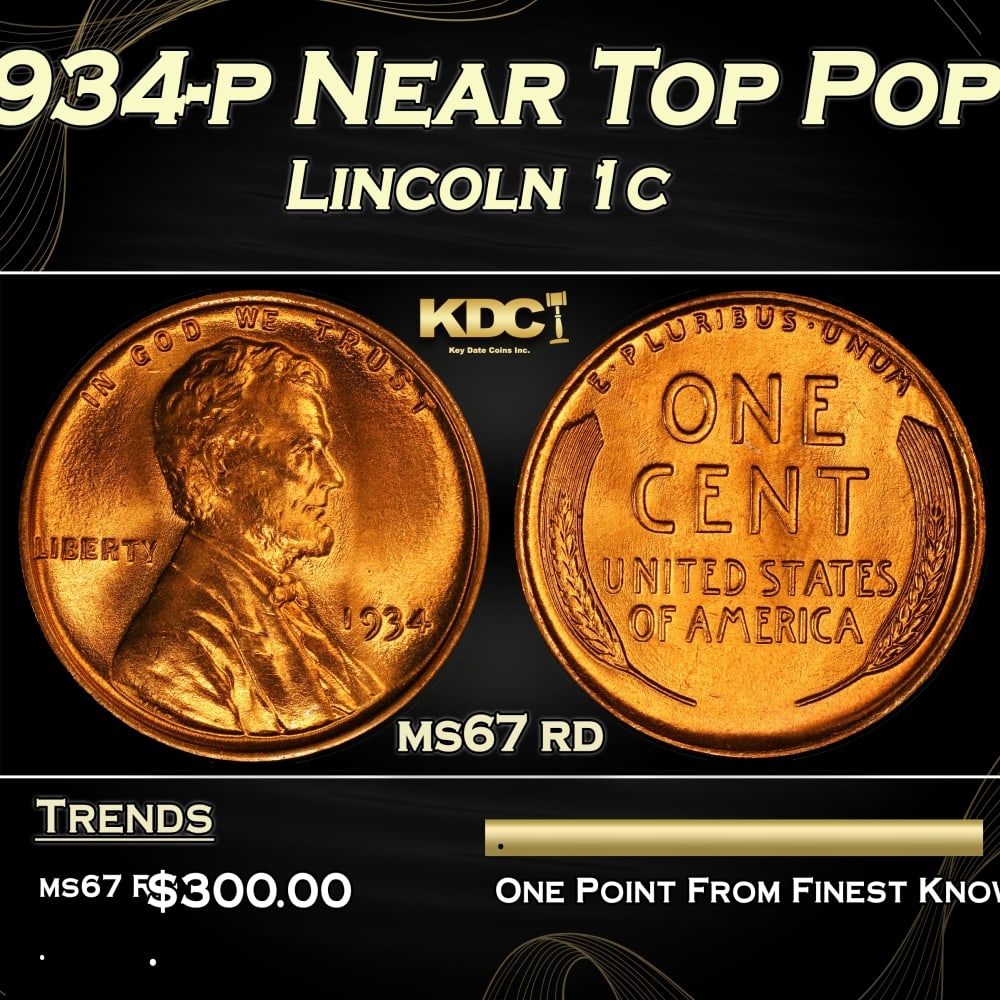 1934-p Lincoln Cent Near Top Pop 1c ms67 rd SEGS: 1934-p Near Top Pop Lincoln Cent 1c ms67 rd SEGS. 0