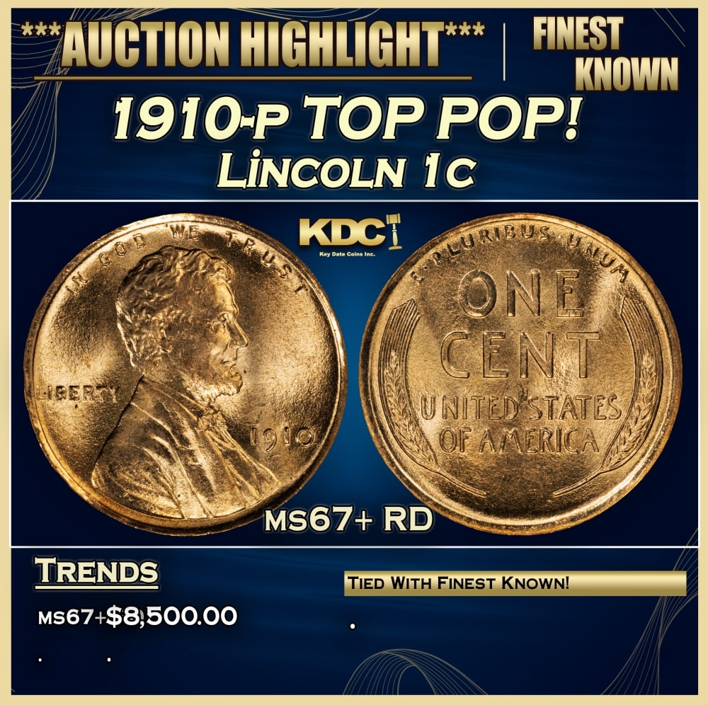 1910-p Lincoln Cent TOP POP! 1c ms67+ RD SEGS: 1910-p TOP POP! Lincoln Cent 1c ms67+ RD SEGS. 0